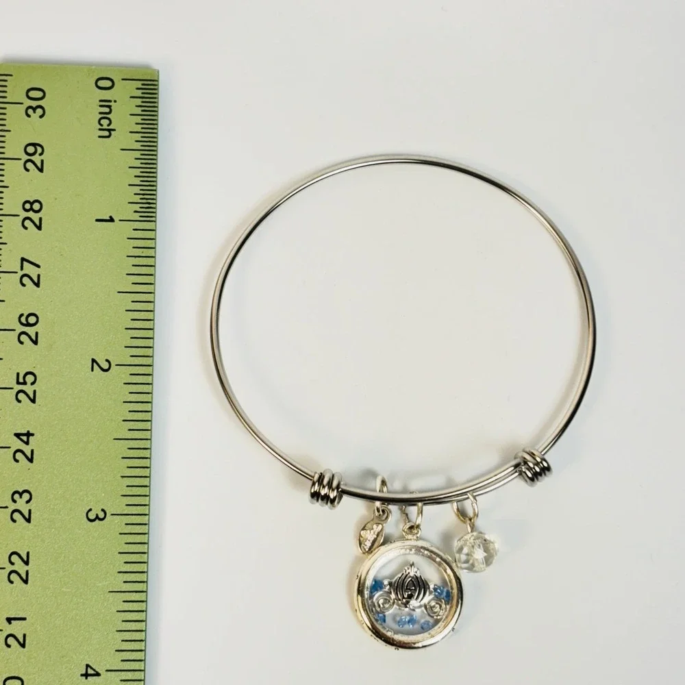 Disney Bangle Bracelet Silver Cinderella Pumpkin Carriage Floating Locket Charm